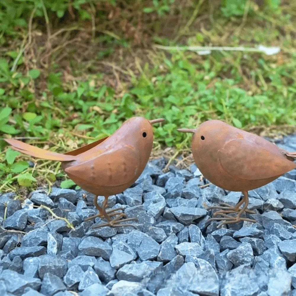 New Rustic Style Metal Birds Statue Ornament Sculpture Metal Bird Ornament Metal Courtyard Sculpture Patio - Image 2
