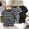New Summer Children's Top and Bottom Clothes Set Striped Cotton Casual Sports Short Sleeve Two Piece Set for Children 0-5 Years