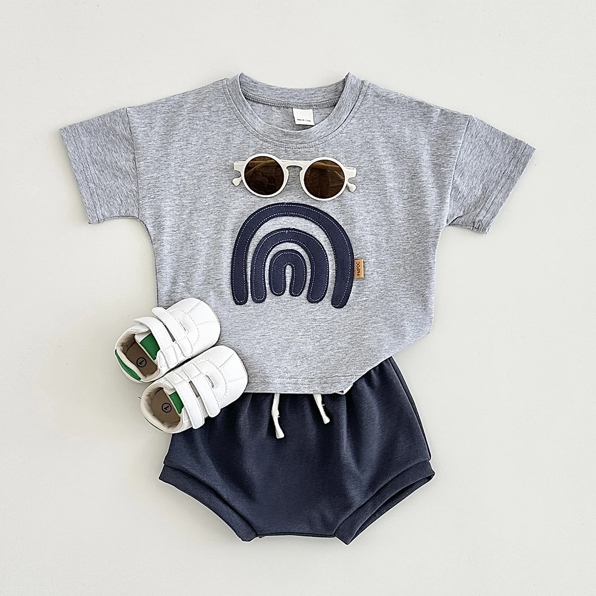 New Summer Newborn Baby Boys Clothes Sets T-Shirt+Triangle Shorts Toddle Outfit Children 2Pcs Rainbow Patchwork Suit 0-3Y - Image 2