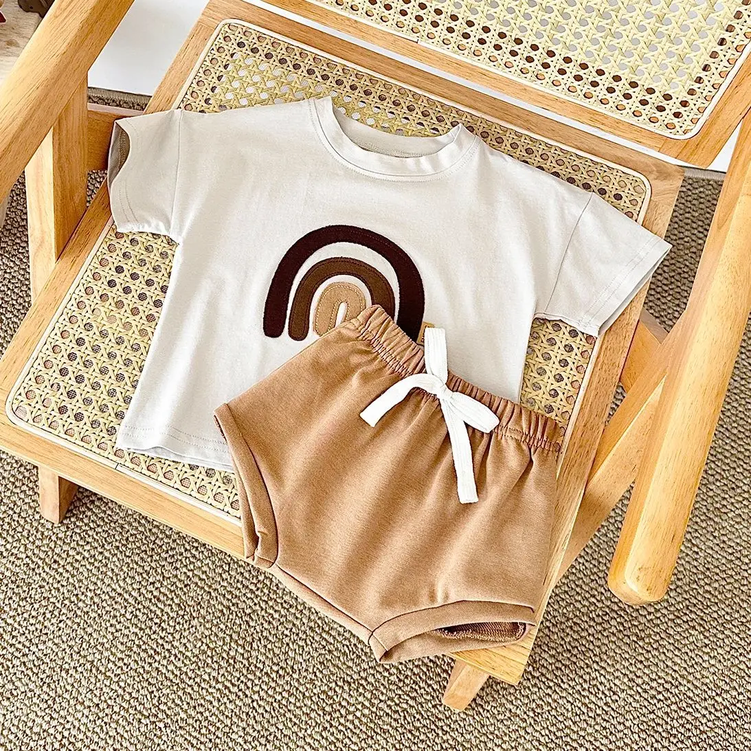 New Summer Newborn Baby Boys Clothes Sets T-Shirt+Triangle Shorts Toddle Outfit Children 2Pcs Rainbow Patchwork Suit 0-3Y - Image 5