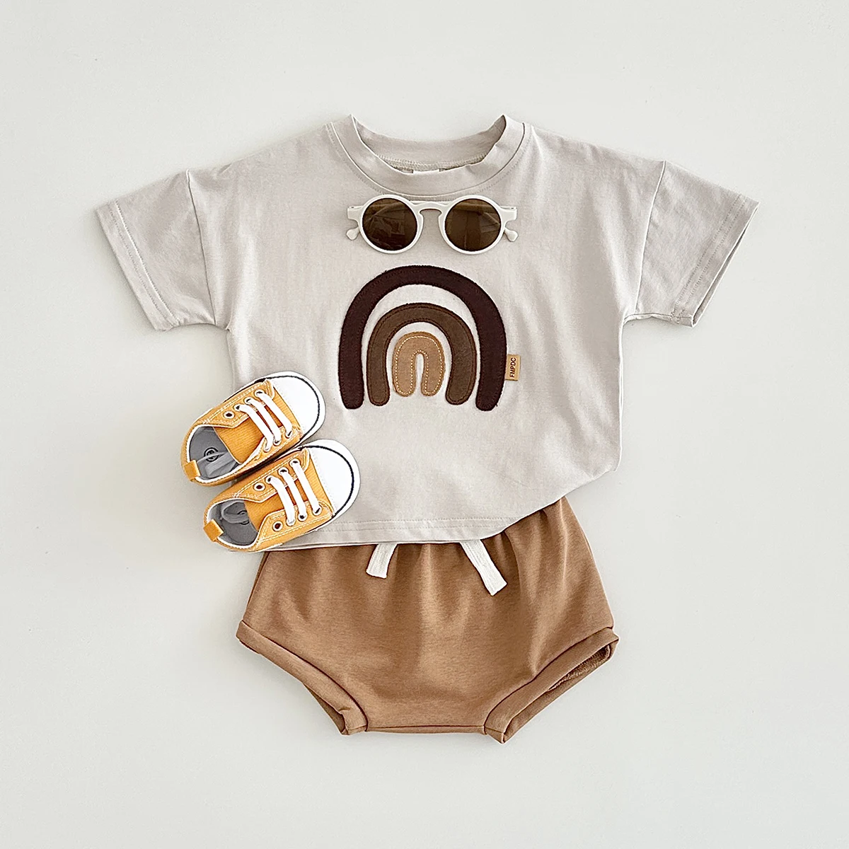 New Summer Newborn Baby Boys Clothes Sets T-Shirt+Triangle Shorts Toddle Outfit Children 2Pcs Rainbow Patchwork Suit 0-3Y - Image 3