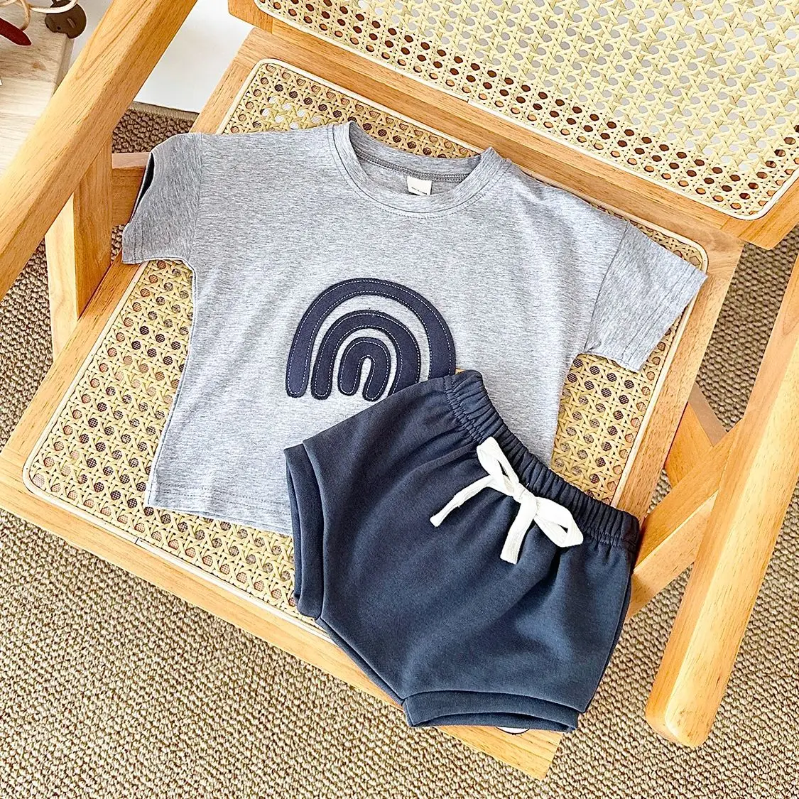 New Summer Newborn Baby Boys Clothes Sets T-Shirt+Triangle Shorts Toddle Outfit Children 2Pcs Rainbow Patchwork Suit 0-3Y - Image 4