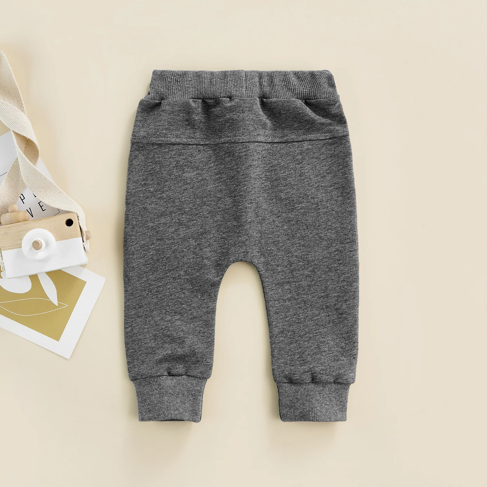 Newborn Boys Girls Casual Trousers Elastic Waist Adjustable Drawstring Plain Leisure Style Loose Fit Long Pants Sweatpants - Image 3