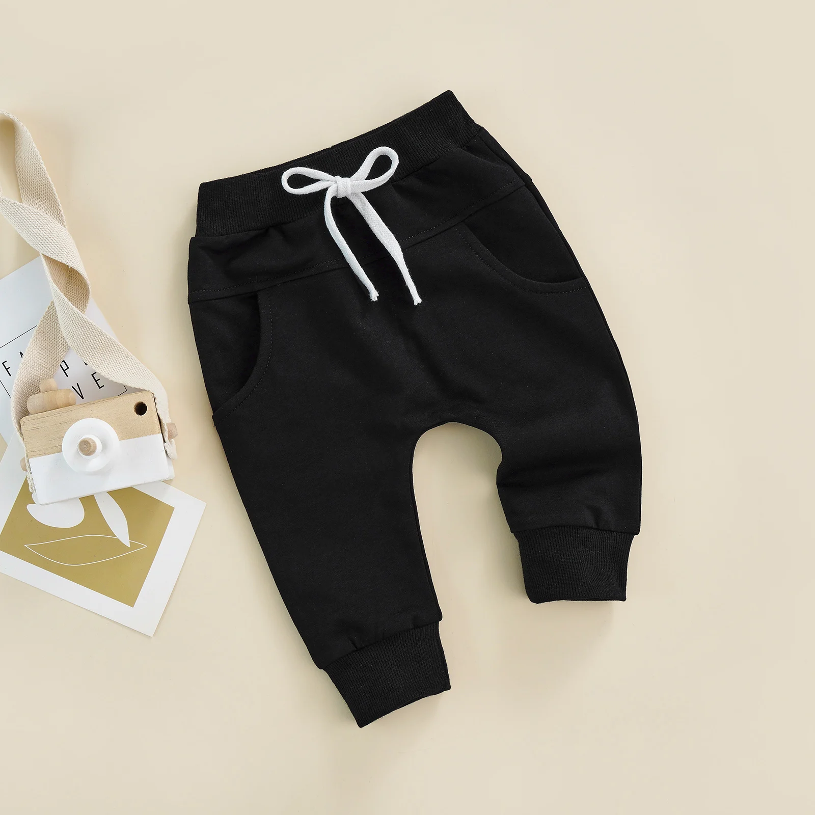 Newborn Boys Girls Casual Trousers Elastic Waist Adjustable Drawstring Plain Leisure Style Loose Fit Long Pants Sweatpants - Image 6