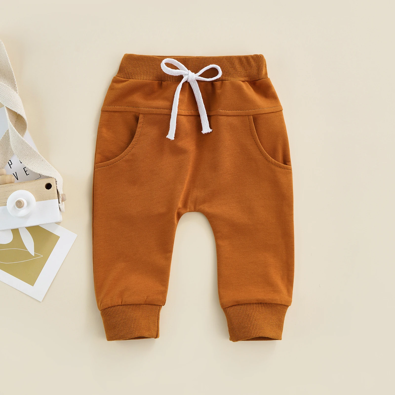 Newborn Boys Girls Casual Trousers Elastic Waist Adjustable Drawstring Plain Leisure Style Loose Fit Long Pants Sweatpants - Image 4