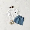 Newborn Summer T-shirt Boys Short Sleeve+Denim Shorts Casual Sports Shirt Dinosaur Embroidered Girl Baby 2PCS Children Clothing
