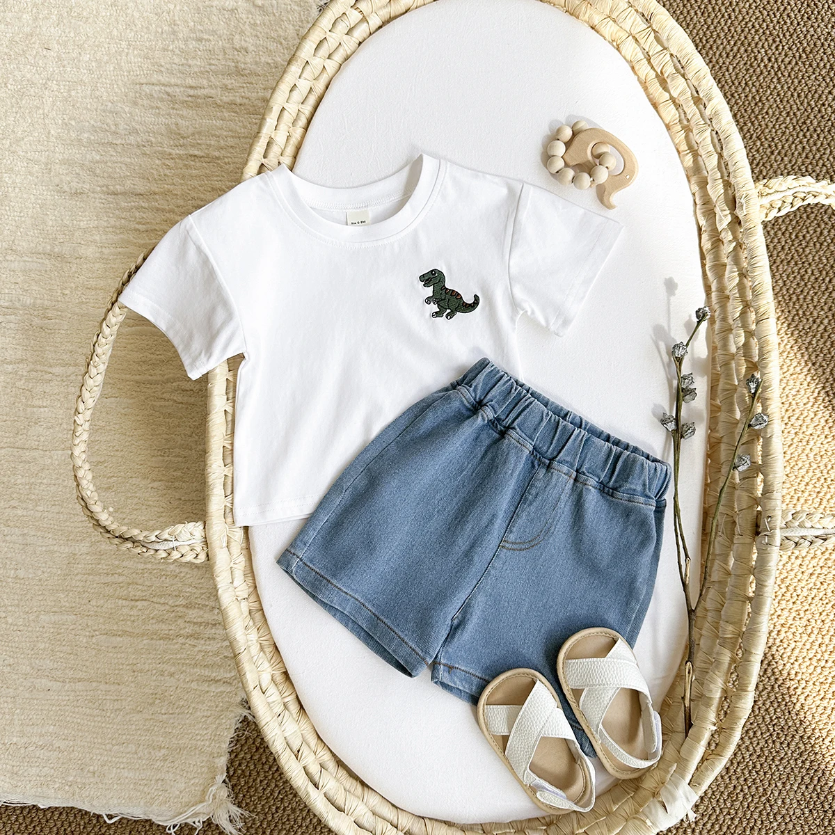 Newborn Summer T-shirt Boys Short Sleeve+Denim Shorts Casual Sports Shirt Dinosaur Embroidered Girl Baby 2PCS Children Clothing - Image 4