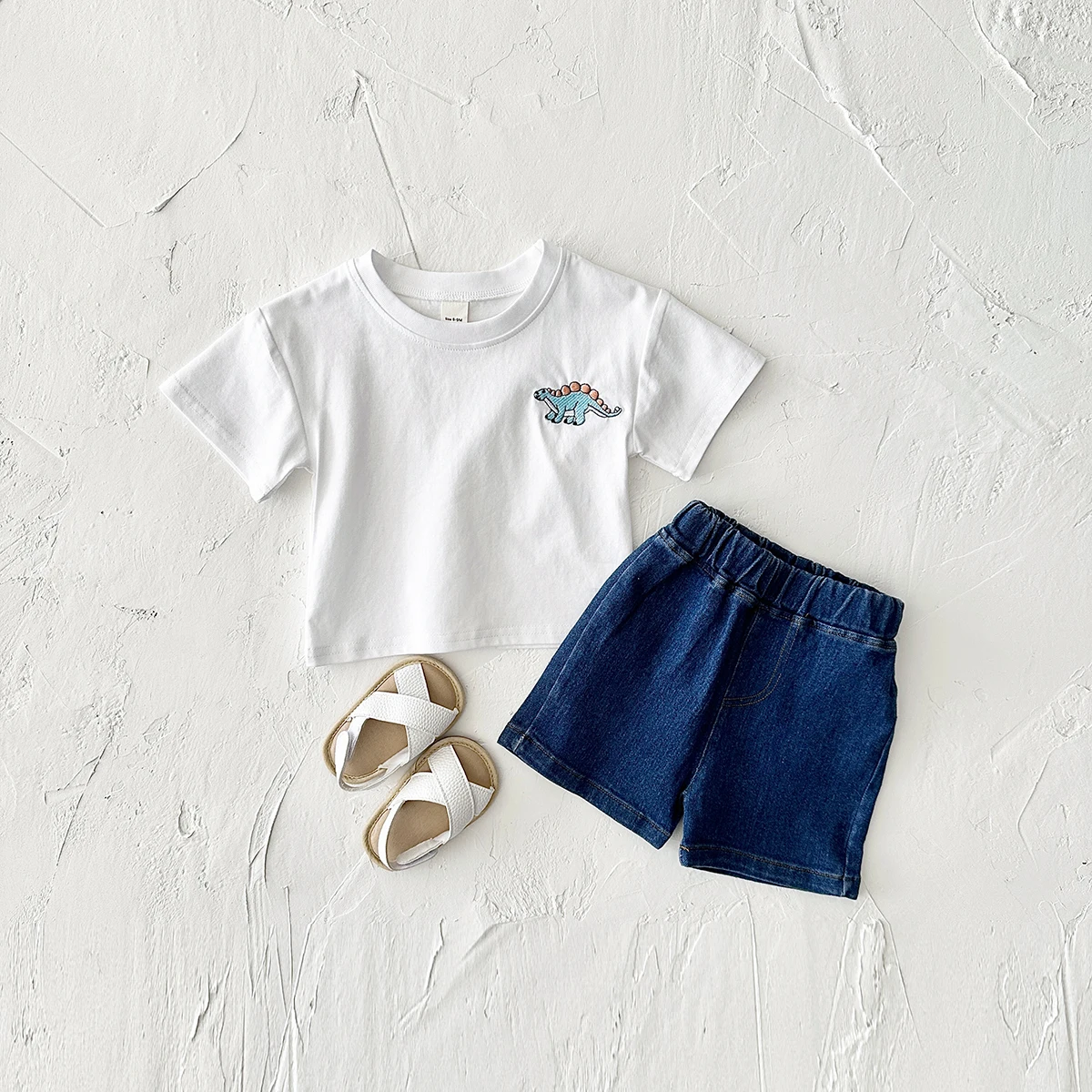 Newborn Summer T-shirt Boys Short Sleeve+Denim Shorts Casual Sports Shirt Dinosaur Embroidered Girl Baby 2PCS Children Clothing - Image 3