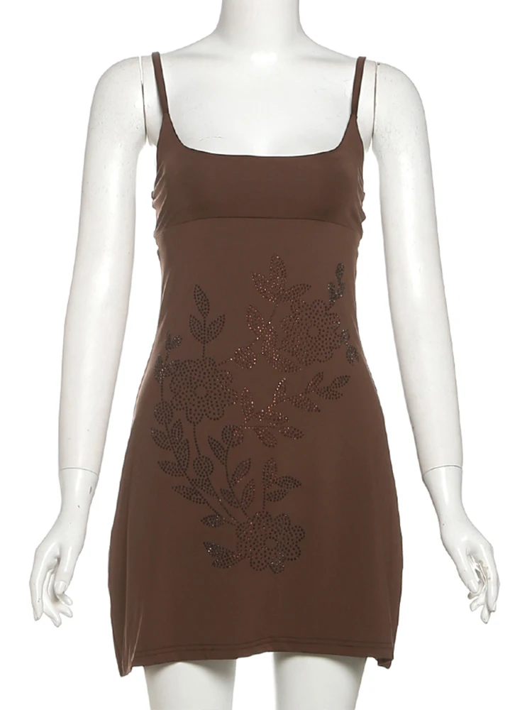 Nibber Fake Diamond Stickers Sundresses Women Low-Neck Flowers Backless Sexy Midnight Skinny Elasticity Summer Fad Mini Bodycon - Image 3