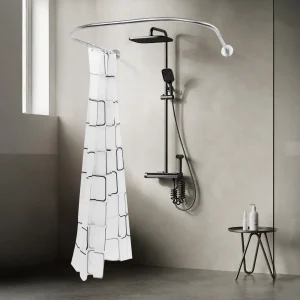 No Drilling Shower Curtain Rod Set, U-Shaped Adjustable Rod with Waterproof Curtain for Bathroom Wet/Dry Separation
