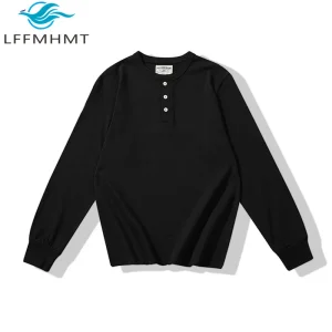 OK2201 Good Quality 280g/m²cotton Heavyweight Long Sleeve T-shirt Men Spring Autumn Fashion Solid Color Simple Basic Henry Shirt