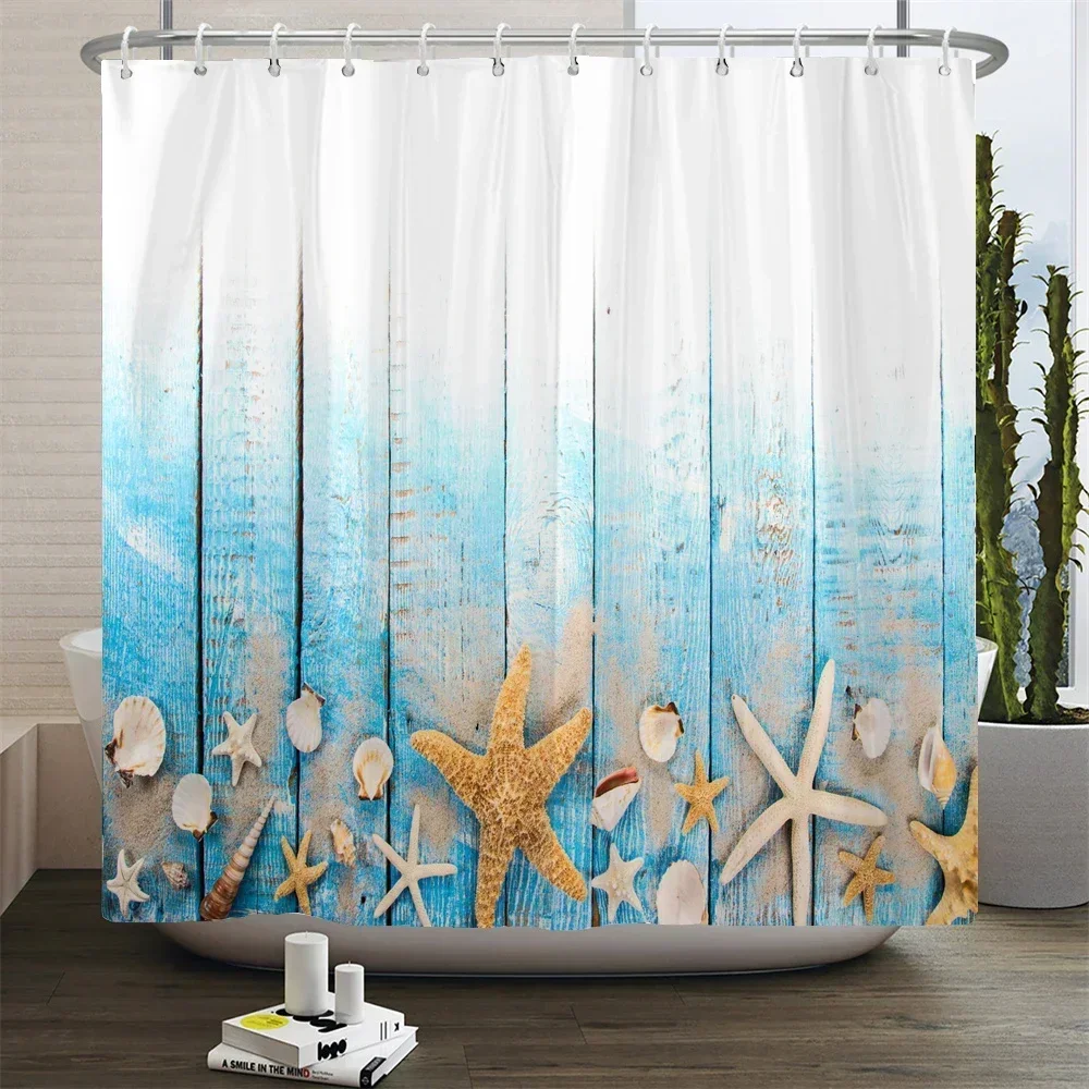 Ocean Beach Seascape and Wooden Pier Print Shower Curtain Waterproof Polyester Bathroom Curtain with 12 Hooks Easy Install for H - Image 4