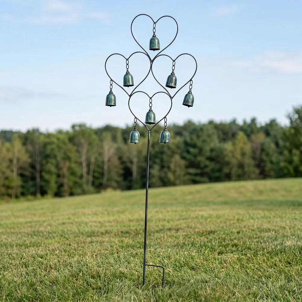 Ornament Heart-Shaped Metal Garden Stake Rustic Handmade Wind Chime Ground Plug Antique Finish Wind Chime Ornament Pathway - Image 4