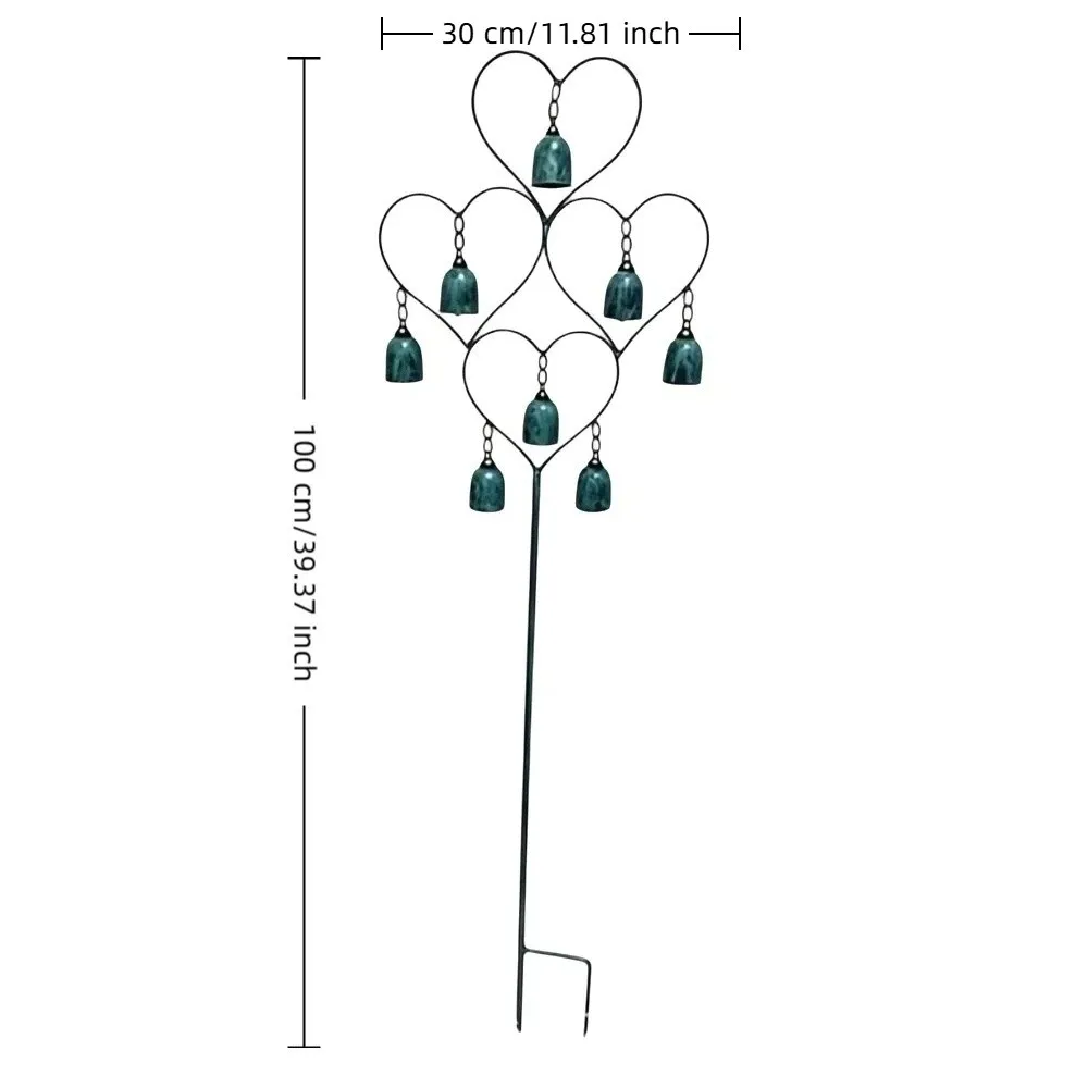 Ornament Heart-Shaped Metal Garden Stake Rustic Handmade Wind Chime Ground Plug Antique Finish Wind Chime Ornament Pathway - Image 6