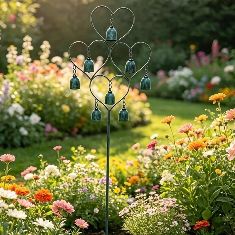 Ornament Heart-Shaped Metal Garden Stake Rustic Handmade Wind Chime Ground Plug Antique Finish Wind Chime Ornament Pathway