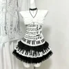 Piano Printed Sleeveless Vest Crop Tops Y2k Mini Skirts Women American Vintage Japanese Subculture Summer Streetwear