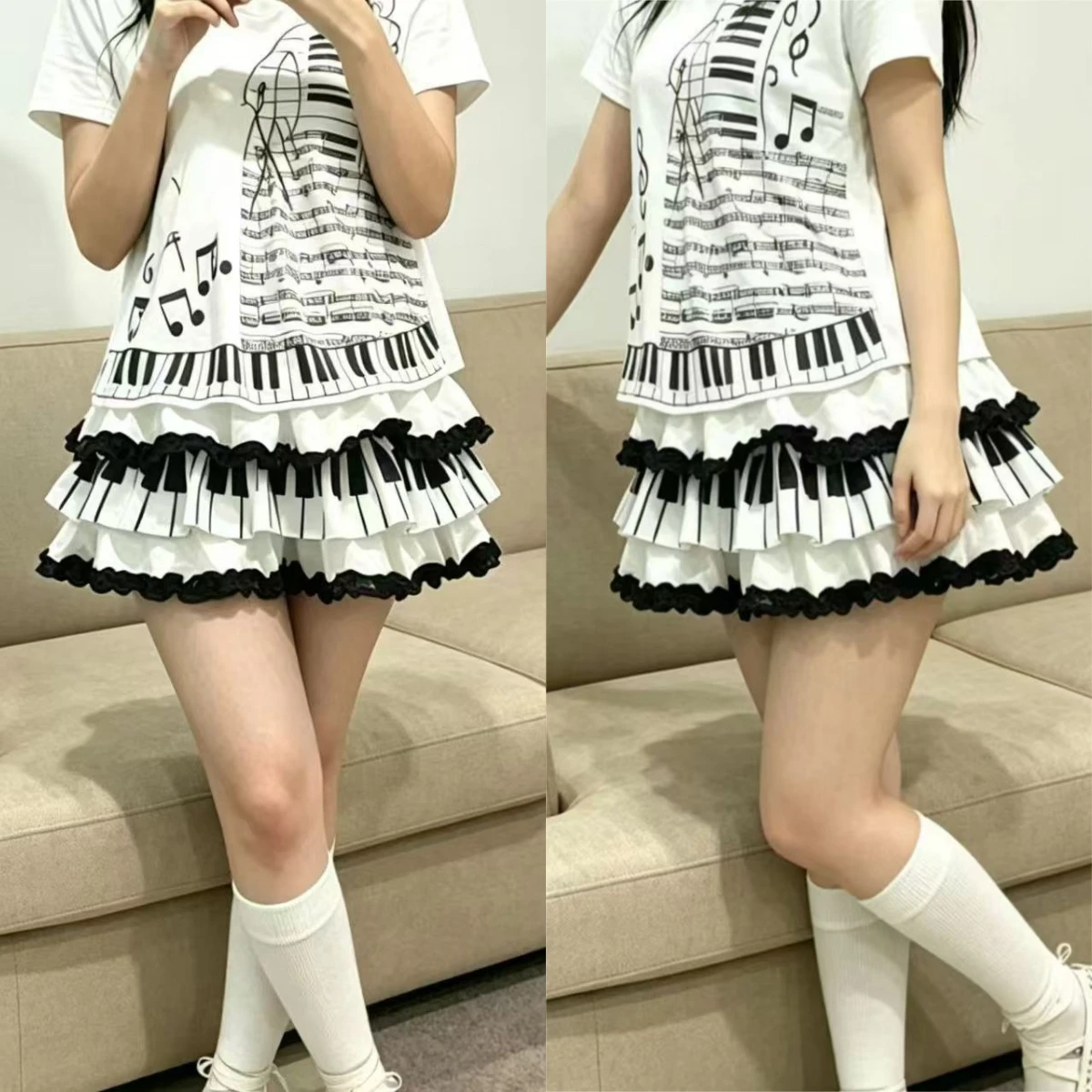 Piano Printed Sleeveless Vest Crop Tops Y2k Mini Skirts Women American Vintage Japanese Subculture Summer Streetwear - Image 3