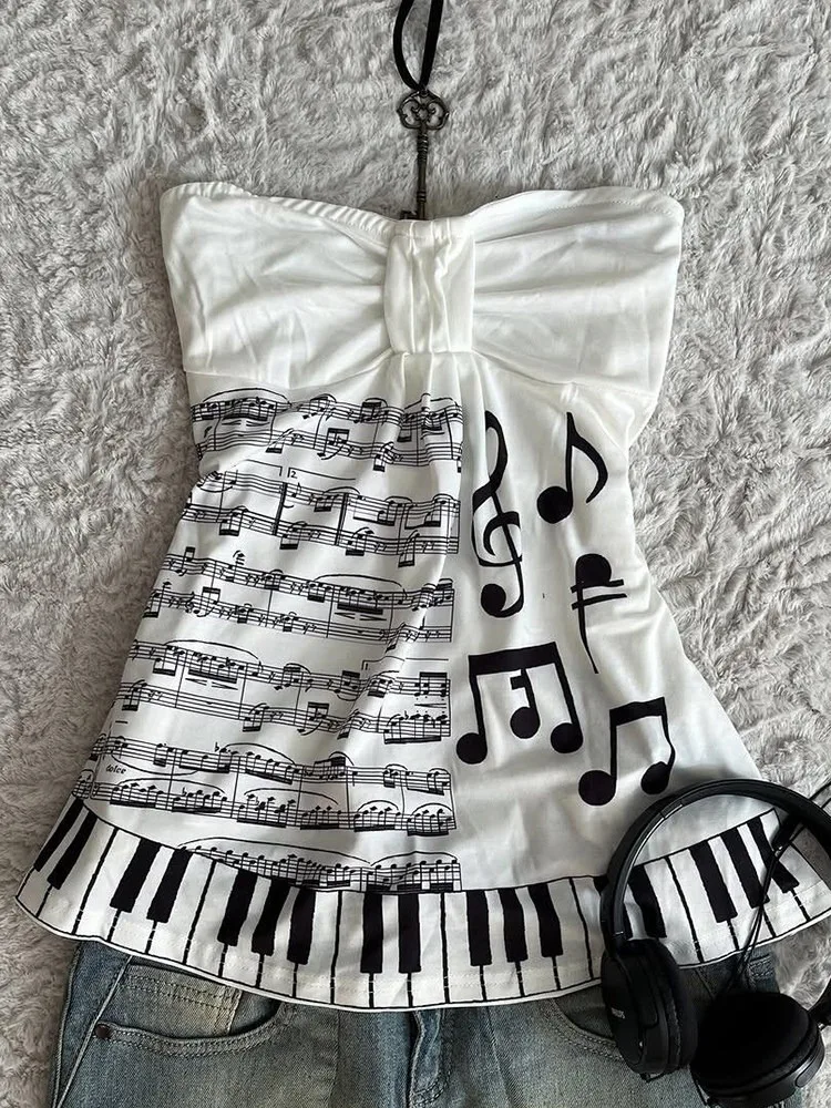 Piano Printed Sleeveless Vest Crop Tops Y2k Mini Skirts Women American Vintage Japanese Subculture Summer Streetwear - Image 4