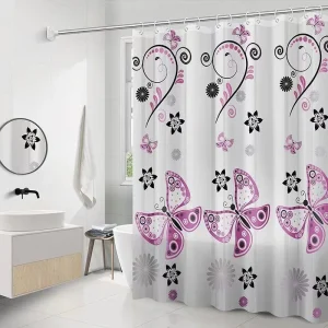 Piao-piao-Purple Butterfly Shower Curtain Waterproof PEVA Quick-Drying Scrubbable Bathroom Decoration Curtain
