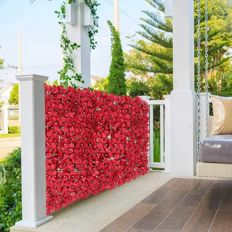Red artificial flower privacy fence rolling wall landscape fence, screen outdoor garden backyard balcony fence. - Image 2