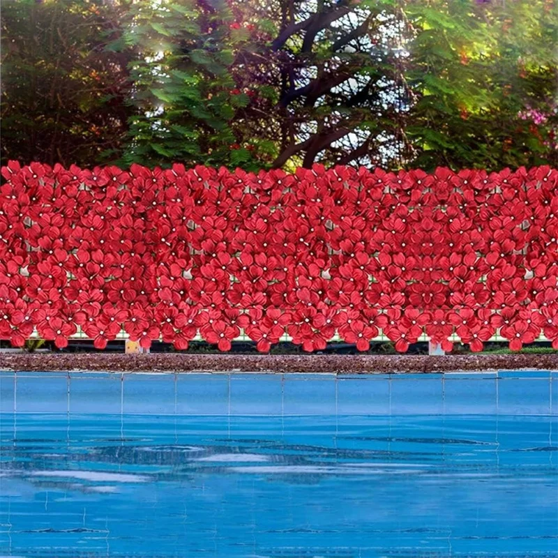 Red artificial flower privacy fence rolling wall landscape fence, screen outdoor garden backyard balcony fence. - Image 3