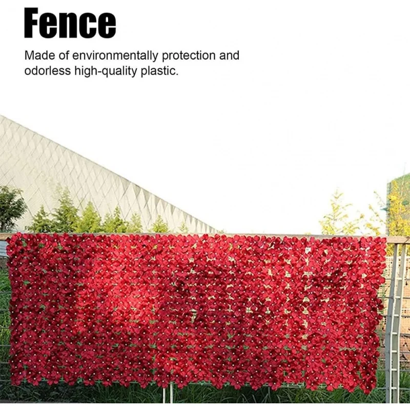 Red artificial flower privacy fence rolling wall landscape fence, screen outdoor garden backyard balcony fence. - Image 4