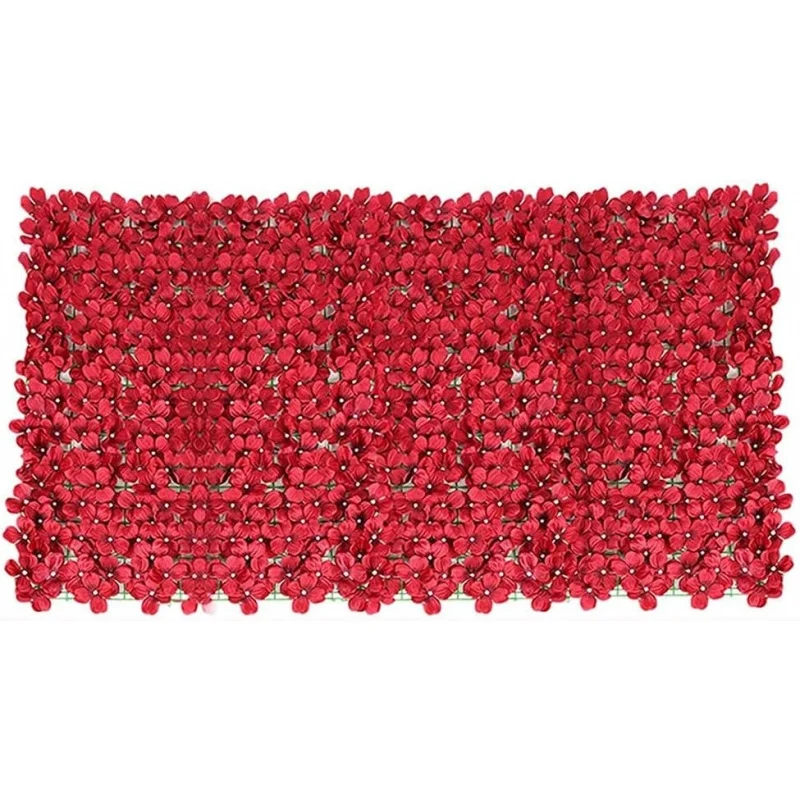 Red artificial flower privacy fence rolling wall landscape fence, screen outdoor garden backyard balcony fence.