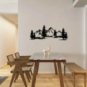 Rustic Evergreen Forest Mountain Metal Wall Art Wall Hanging Decor for Kids Room Farmhouse Theme Christmas Gift Ornament