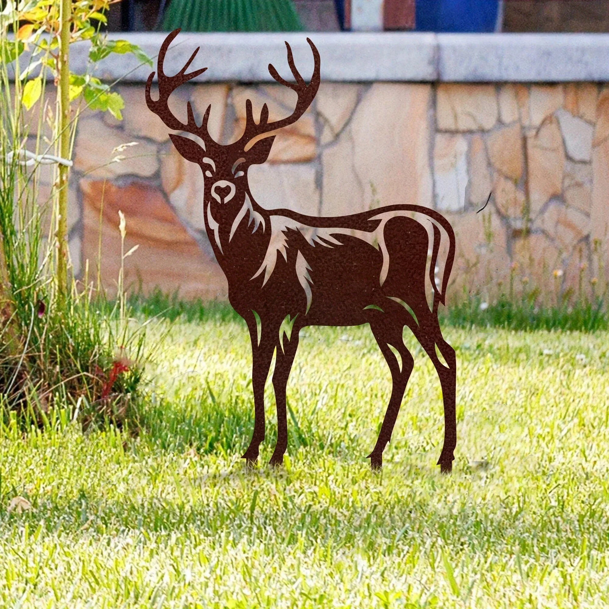 Rustic Metal Deer Garden Statue Elegant Stag Silhouette with Antlers Durable Outdoor Christmas Decoration - Image 2