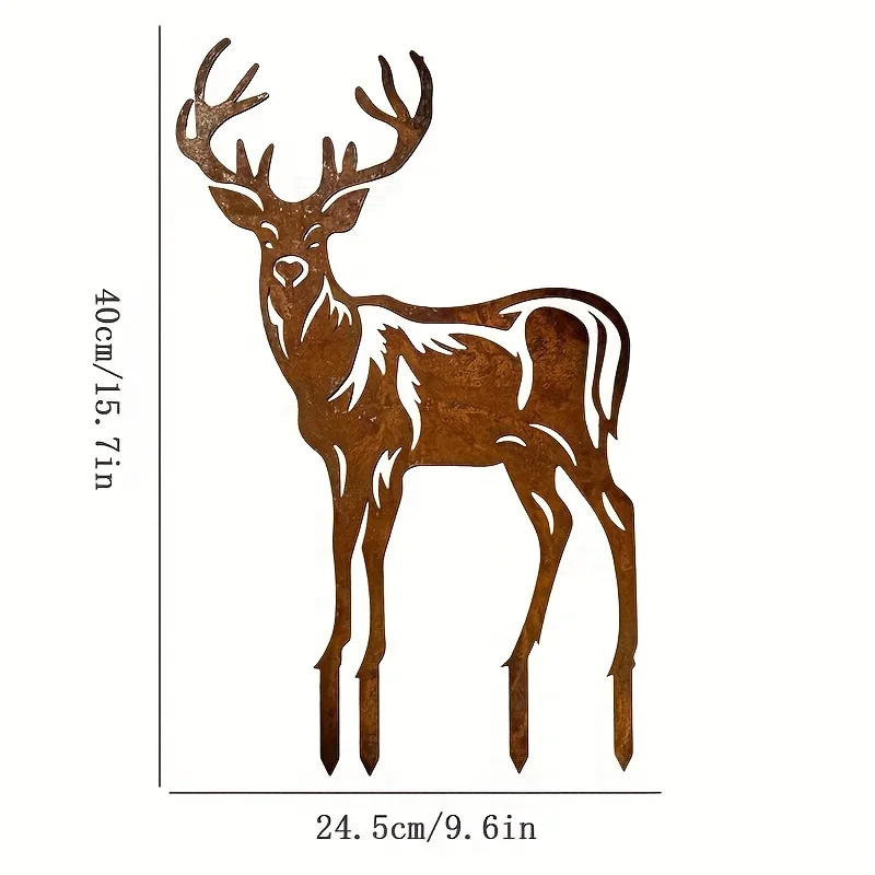 Rustic Metal Deer Garden Statue Elegant Stag Silhouette with Antlers Durable Outdoor Christmas Decoration - Image 4