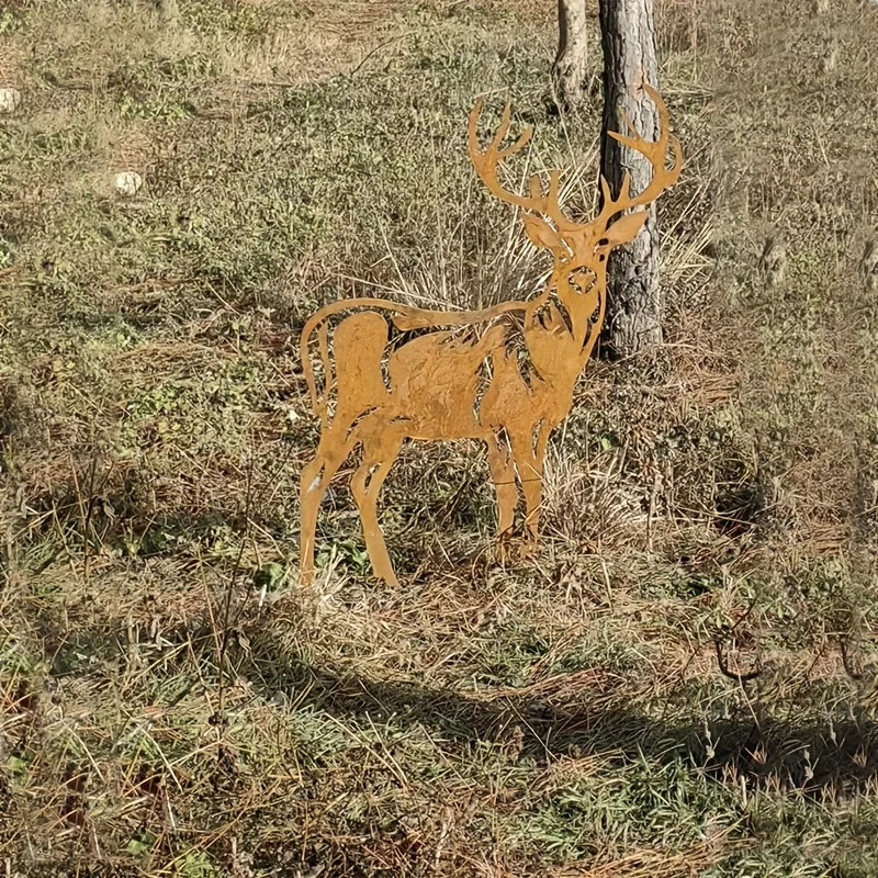 Rustic Metal Deer Garden Statue Elegant Stag Silhouette with Antlers Durable Outdoor Christmas Decoration - Image 6