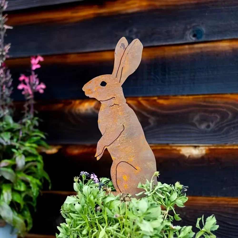 Rustic Metal Rabbit Garden Stake Charming Rusty Bunny Silhouette Outdoor Yard Art for Farmhouse Decor Ideal for Christmas Easter - Image 5