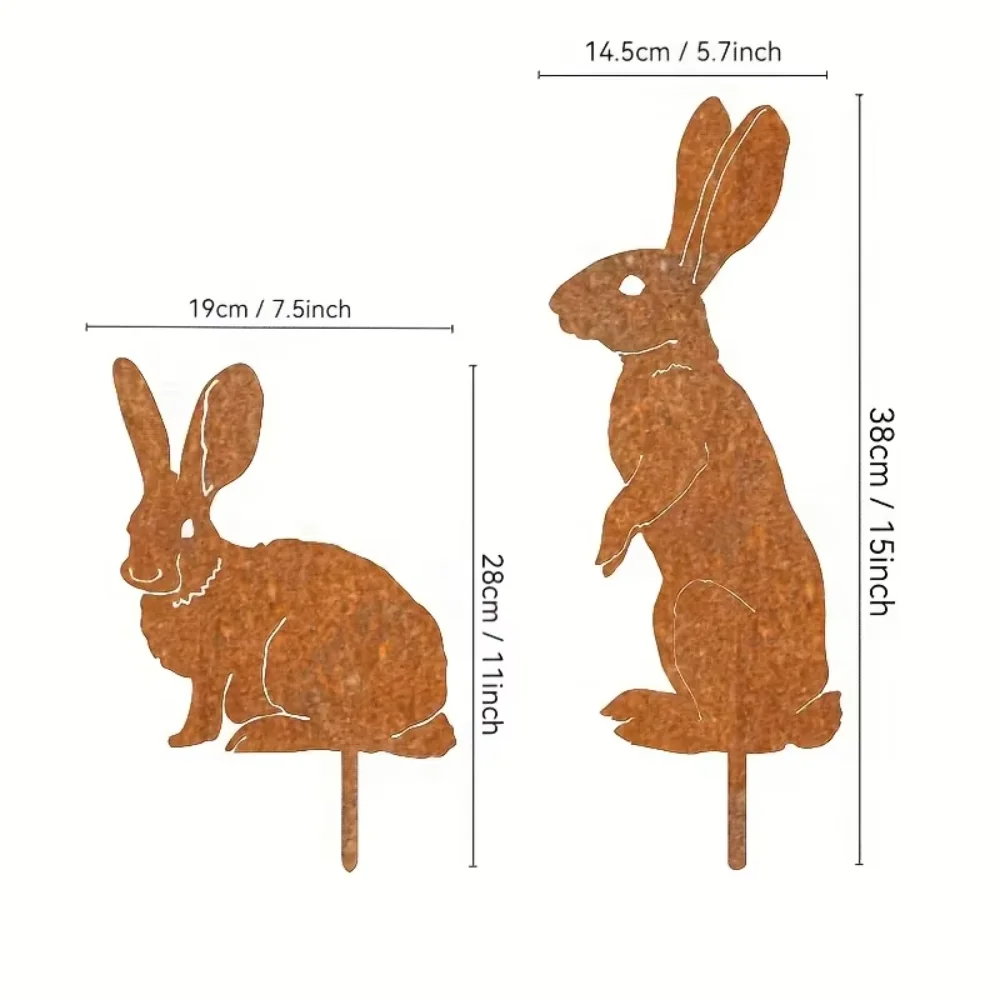 Rustic Metal Rabbit Garden Stake - Rusty Bunny Silhouette, Outdoor Yard Art for Farmhouse Decor, Perfect for Christmas, Easter - Image 2