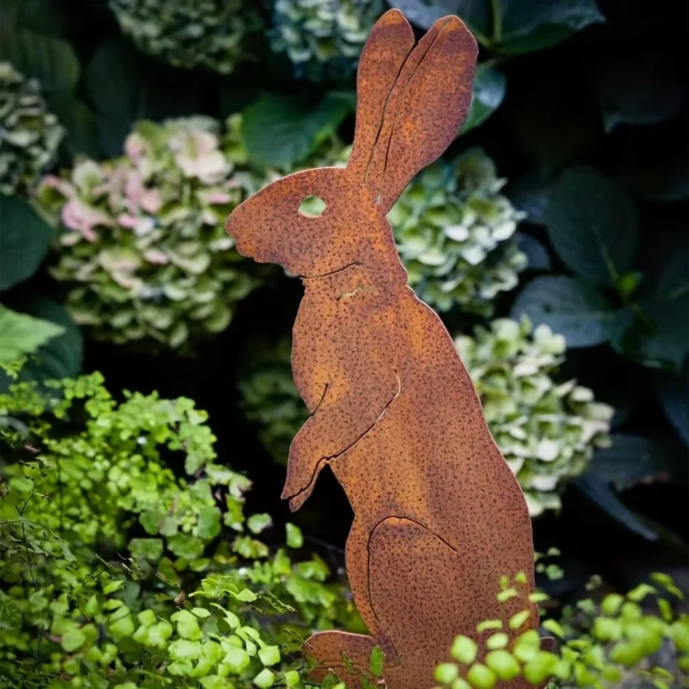 Rustic Metal Rabbit Garden Stake - Rusty Bunny Silhouette, Outdoor Yard Art for Farmhouse Decor, Perfect for Christmas, Easter - Image 6