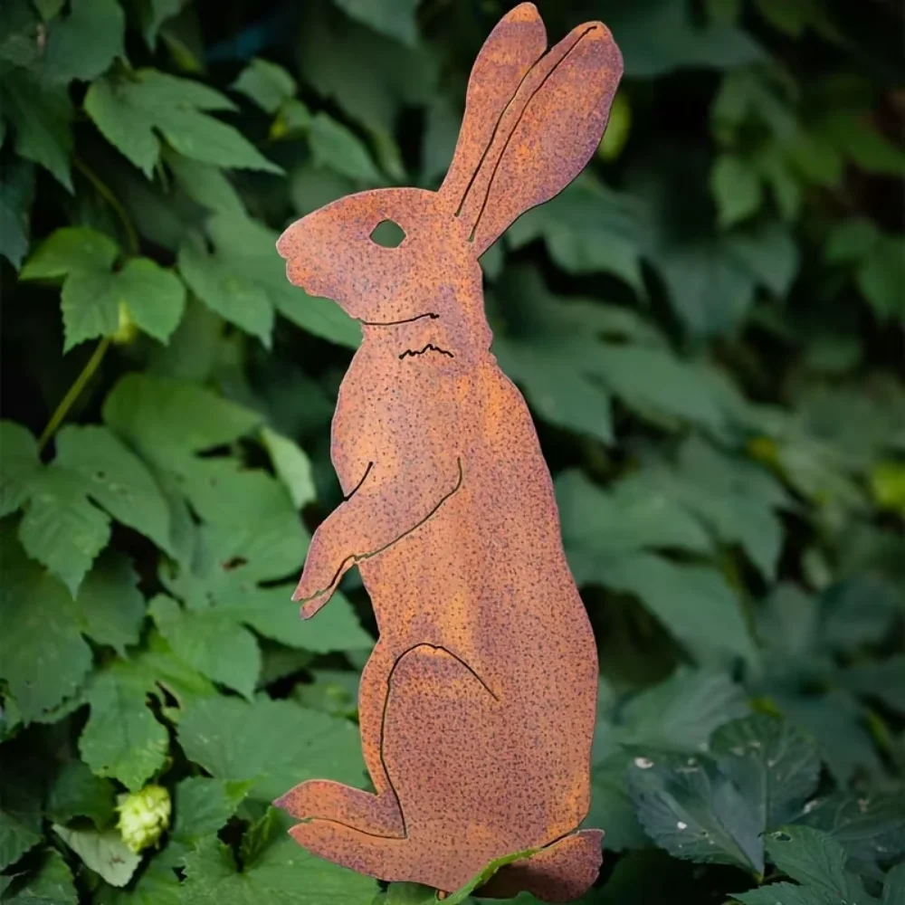 Rustic Metal Rabbit Garden Stake - Rusty Bunny Silhouette, Outdoor Yard Art for Farmhouse Decor, Perfect for Christmas, Easter - Image 4