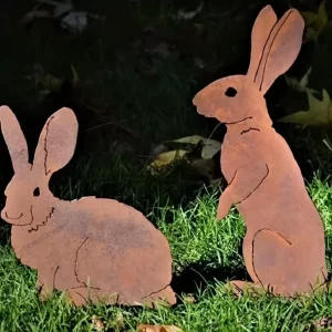 Rustic Metal Rabbit Garden Stake - Rusty Bunny Silhouette, Outdoor Yard Art for Farmhouse Decor, Perfect for Christmas, Easter