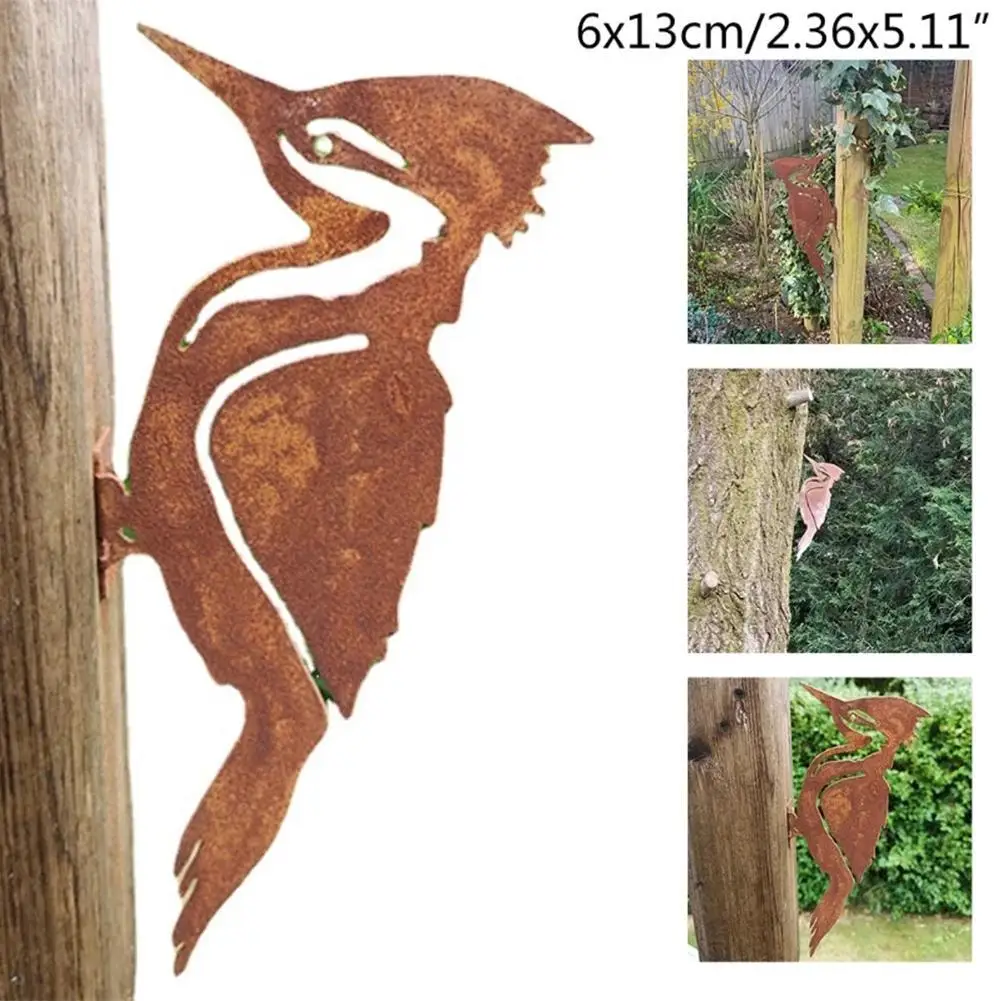 Rusty Metal Bird Silhouettes Garden Fence Decor Woodpecker Robin Country Yard Stake Design Art Gardening Decoration Supplies - Image 2