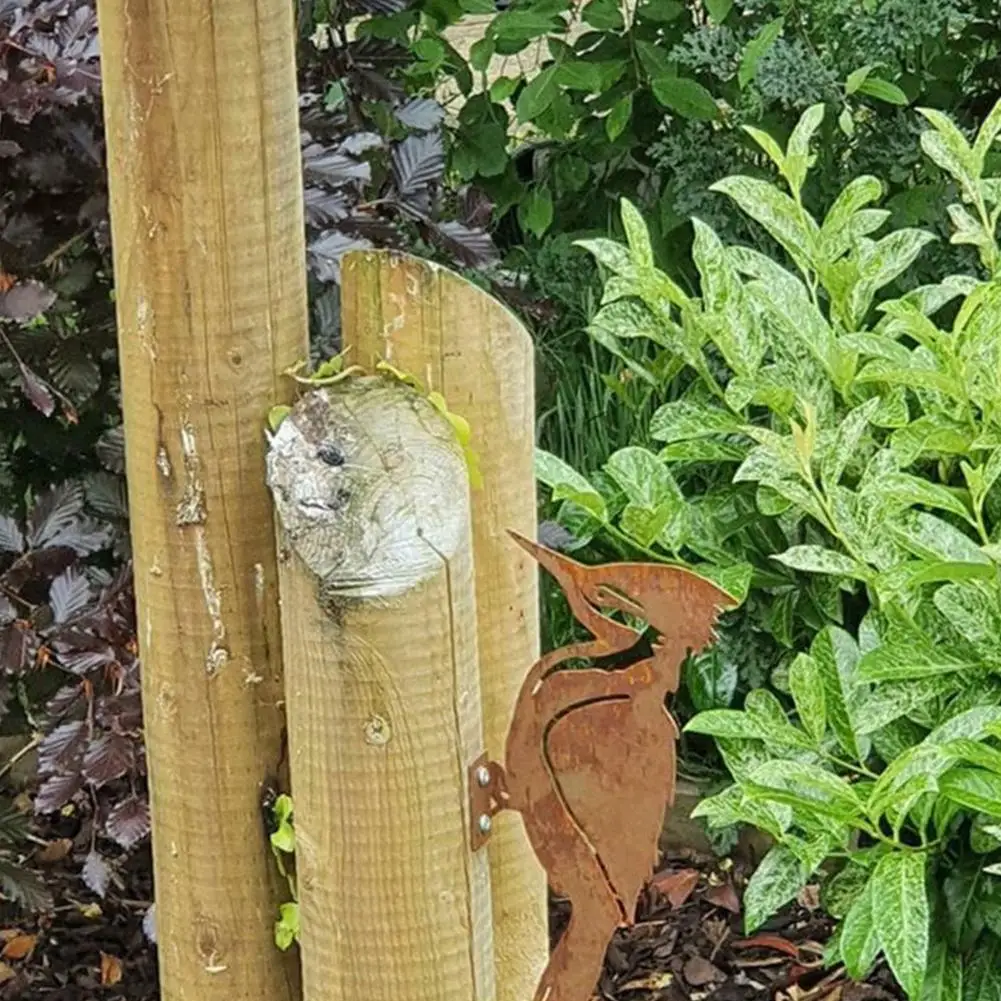 Rusty Metal Bird Silhouettes Garden Fence Decor Woodpecker Robin Country Yard Stake Design Art Gardening Decoration Supplies - Image 4