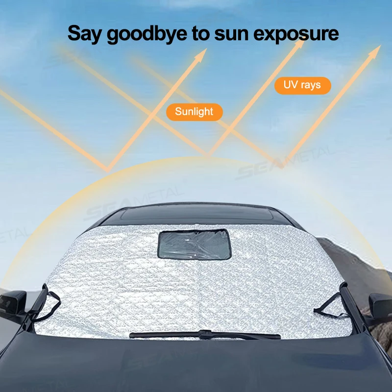 SEAMETAL Winter Car Snow Shield Universal Windshield Snow Cover Sunshade Protection Cover with Windproof Strap Anti-Thief Design - Image 3