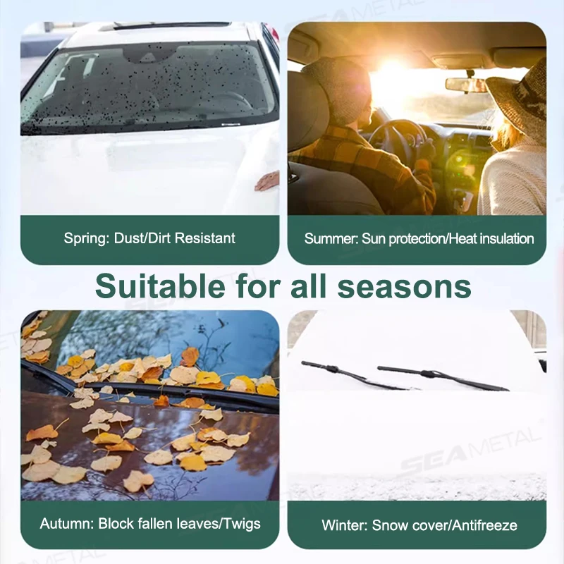 SEAMETAL Winter Car Snow Shield Universal Windshield Snow Cover Sunshade Protection Cover with Windproof Strap Anti-Thief Design - Image 5