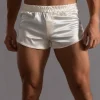 Satain Silky Smooth Casual Shorts for Men Mid Waist Underpants Ultra Shorts Pants Silk Aro Pants Plus Size Home Sleeping Pajamas