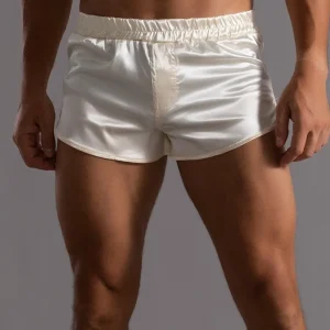 Satain Silky Smooth Casual Shorts for Men Mid Waist Underpants Ultra Shorts Pants Silk Aro Pants Plus Size Home Sleeping Pajamas