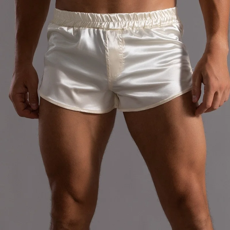 Satain Silky Smooth Casual Shorts for Men Mid Waist Underpants Ultra Shorts Pants Silk Aro Pants Plus Size Home Sleeping Pajamas