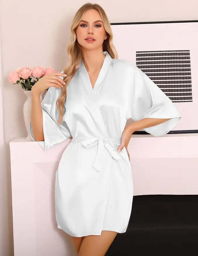 Satin Robe Female Intimate Lingerie Sleepwear Silky Bridal Wedding Gift Casual Kimono Bathrobe Gown Nightgown Sexy Nightwear - Image 3