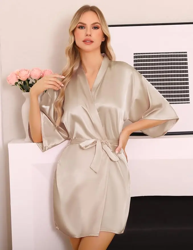 Satin Robe Female Intimate Lingerie Sleepwear Silky Bridal Wedding Gift Casual Kimono Bathrobe Gown Nightgown Sexy Nightwear - Image 6