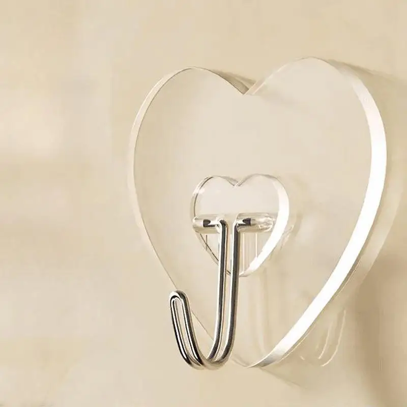 Scratch Free Clear Heart Shaped Hooks 20/40/60Pcs No Drill Plastic Hangers for Dorm Bathroom Kitchen Wall Organization - Image 5