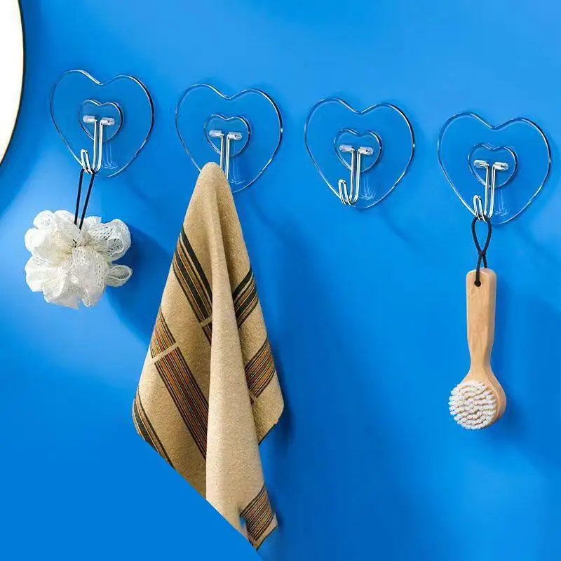 Scratch Free Clear Heart Shaped Hooks 20/40/60Pcs No Drill Plastic Hangers for Dorm Bathroom Kitchen Wall Organization - Image 3