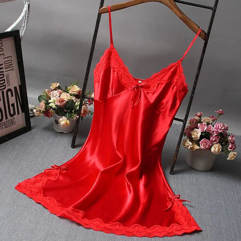 Sexy Lace Patchwork Camisola Lingerie Nighty Wedding Silk Dress Sleep Wear Nightdress Clothes Women's Nightgowns Sexy Nightwear - Image 4