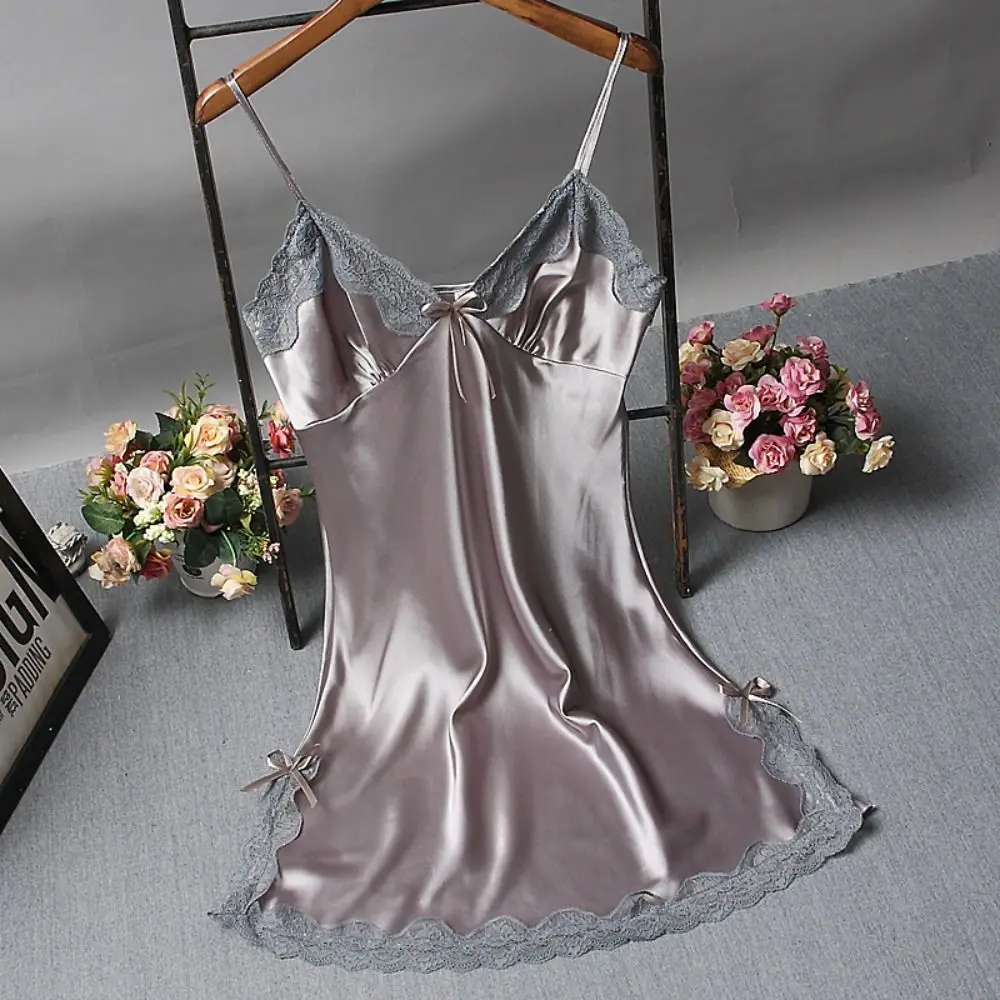 Sexy Lace Patchwork Camisola Lingerie Nighty Wedding Silk Dress Sleep Wear Nightdress Clothes Women's Nightgowns Sexy Nightwear - Image 6