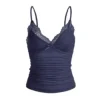 Sexy Lace split joint V-neck Sleeveless Camisole Backless Slim Solid Color Fresh Sweet Bow Casual Short Fold Inside Join Top